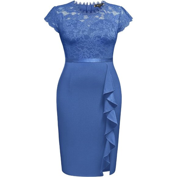 Women's Plus Size Floral Lace Ruffle Cocktail Dress for Evening Party - Picture 5 of 6